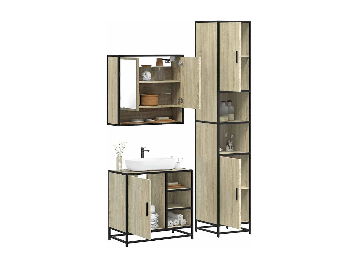 Ensemble de meubles de salle de bain 3 pcs chêne sonoma