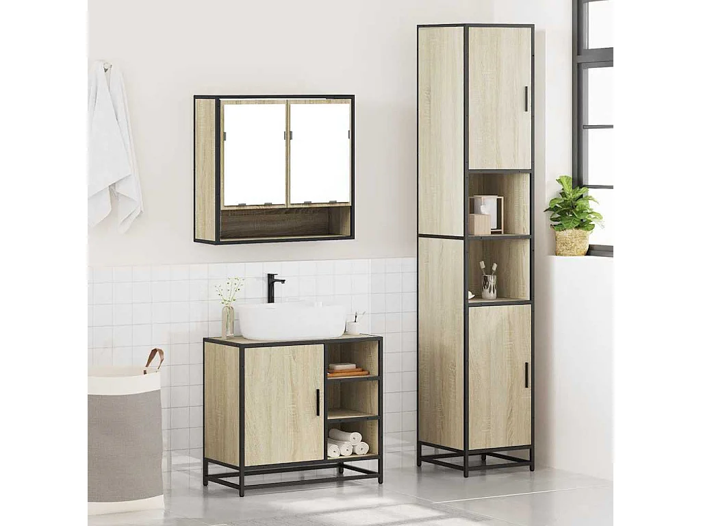 Ensemble de meubles de salle de bain 3 pcs chêne sonoma
