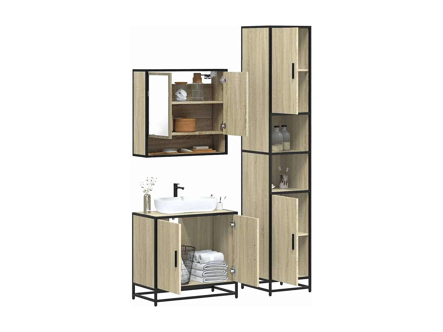 Ensemble de meubles de salle de bain 3 pcs chêne sonoma