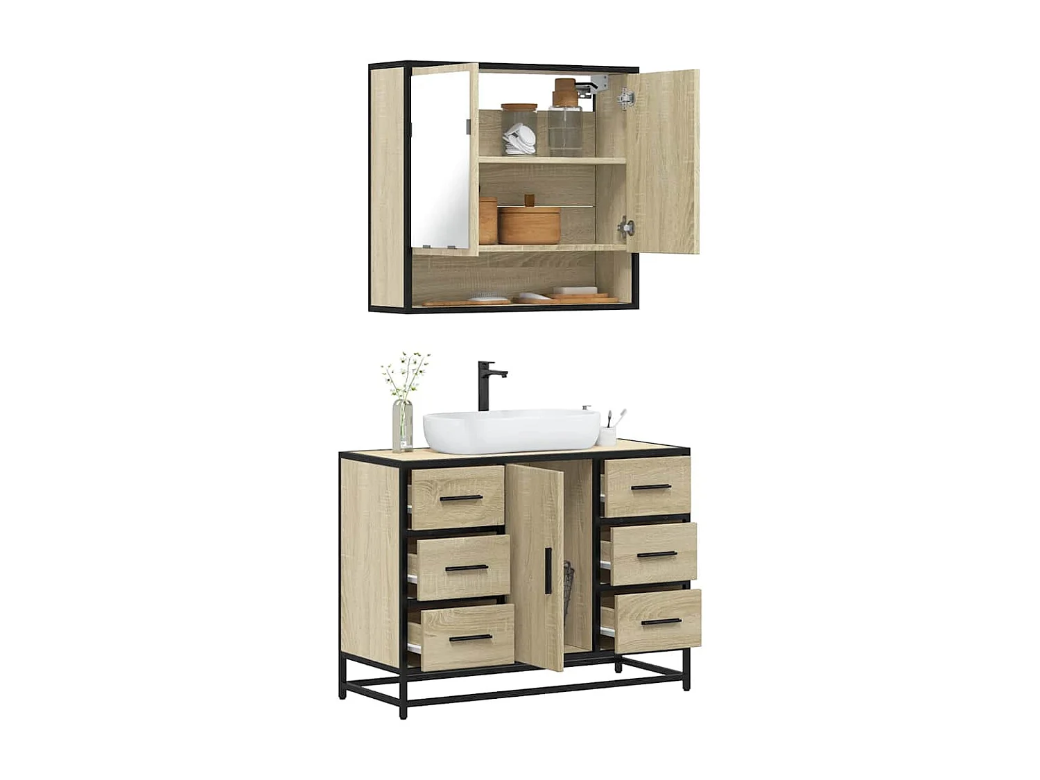 Ensemble de meubles de salle de bain 2 pcs chêne sonoma