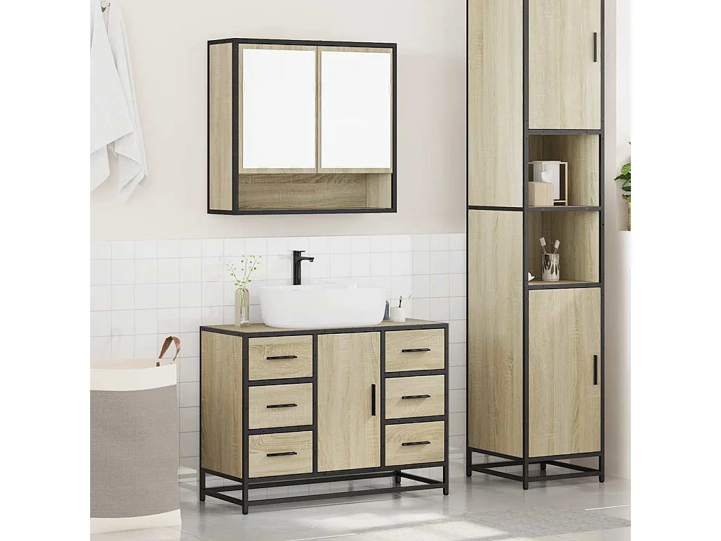 Ensemble de meubles de salle de bain 2 pcs chêne sonoma