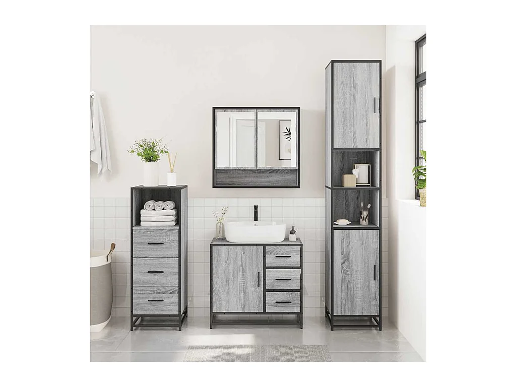 Ensemble de meubles de salle de bain 3 pcs Sonoma gris