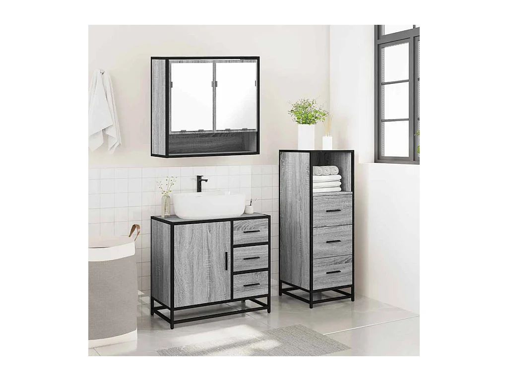 Ensemble de meubles de salle de bain 3 pcs Sonoma gris