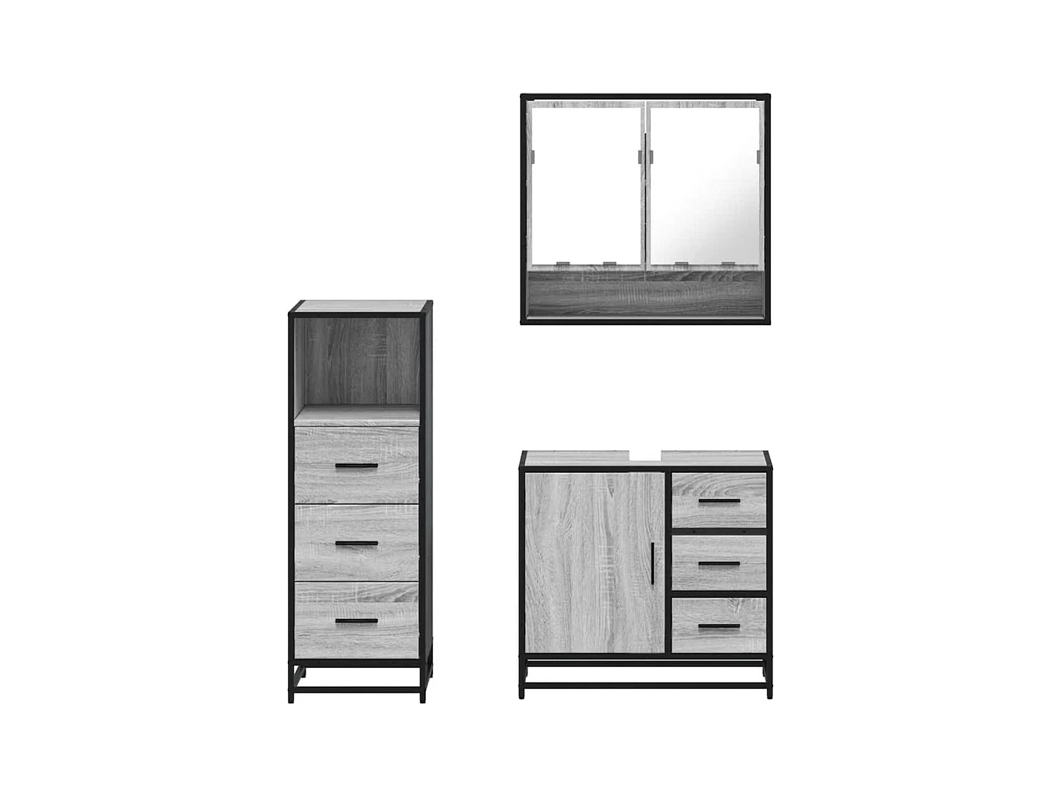 Ensemble de meubles de salle de bain 3 pcs Sonoma gris