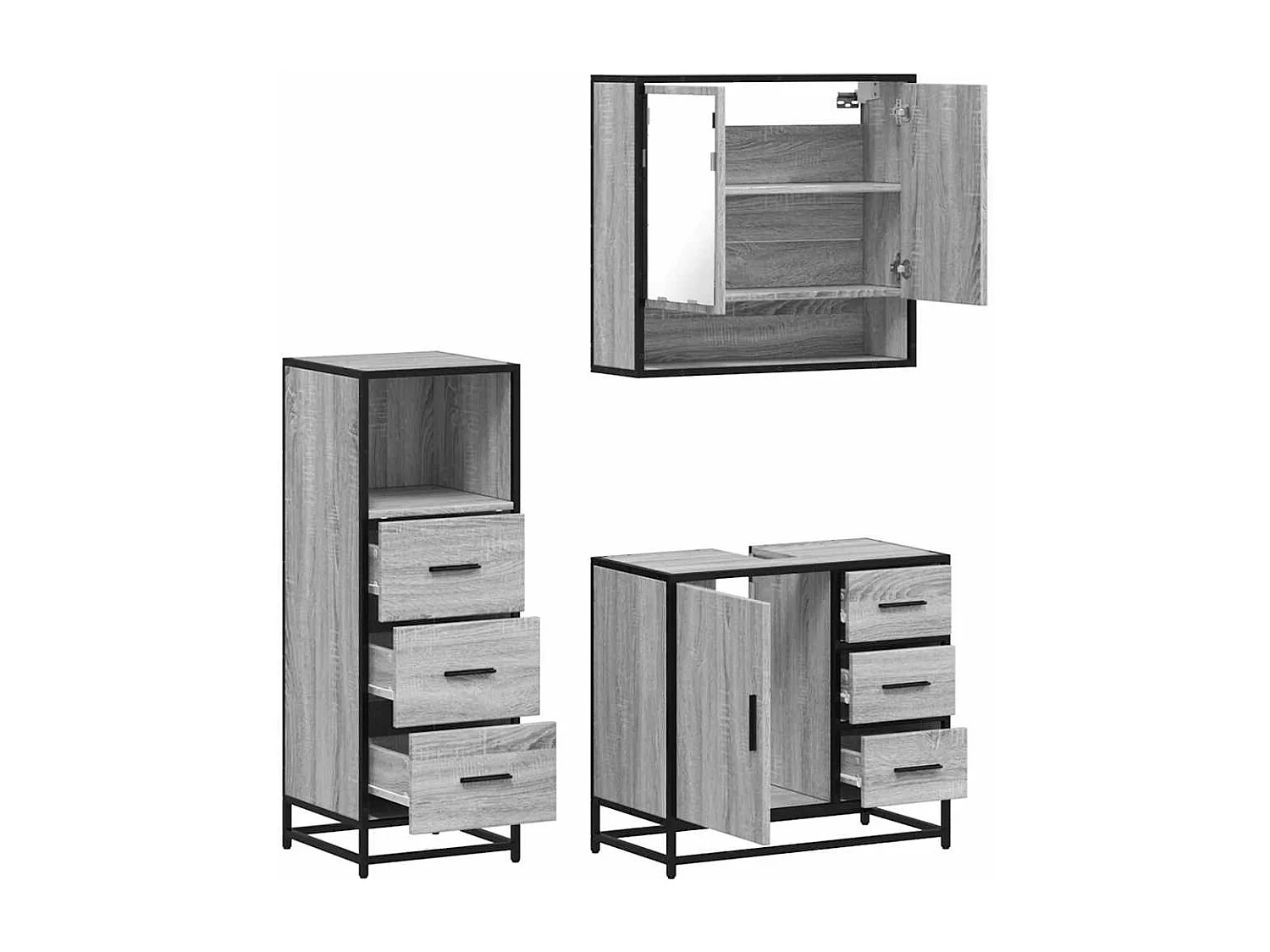 Ensemble de meubles de salle de bain 3 pcs Sonoma gris