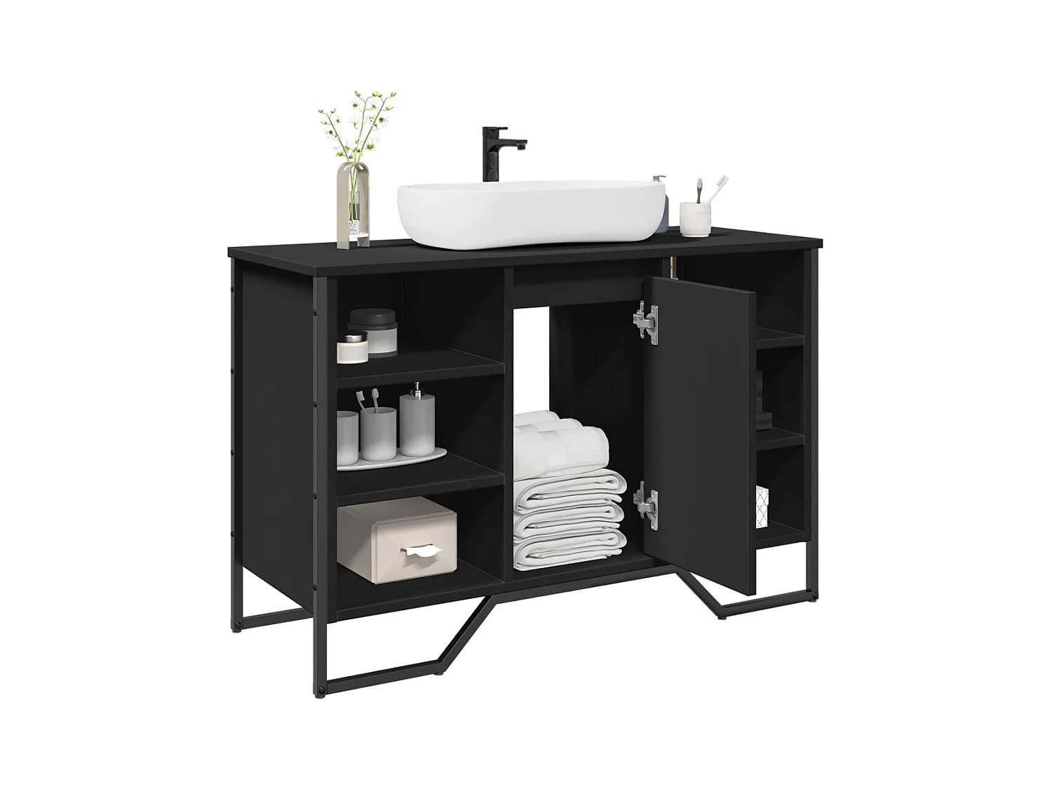 Armoire lavabo de salle de bain noir 91x35x60 cm