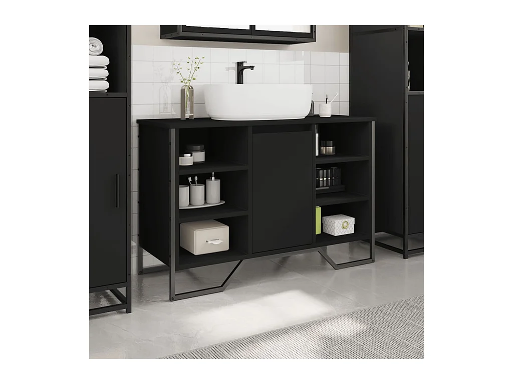 Armoire lavabo de salle de bain noir 91x35x60 cm