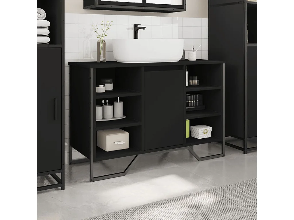 Mobile lavabo bagno nero 91x35x60 cm