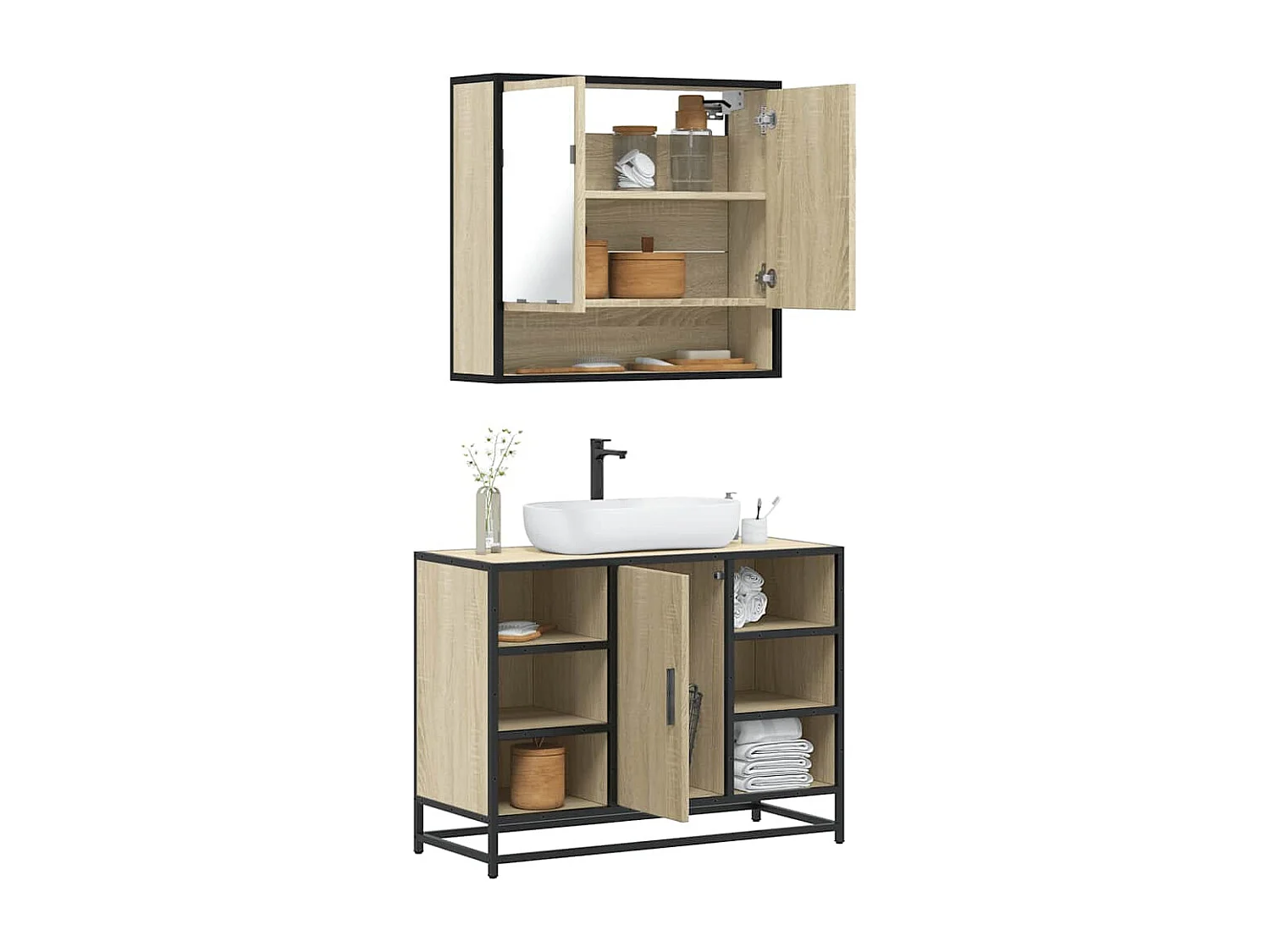 Ensemble de meubles de salle de bain 2 pcs chêne sonoma