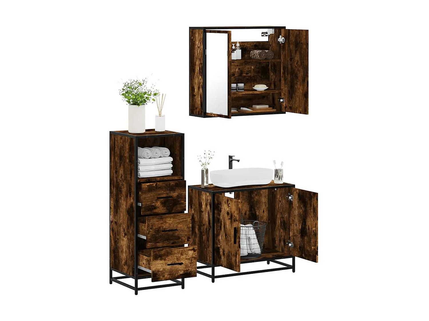 3-delige badkamermeubelset Gerookt Eiken