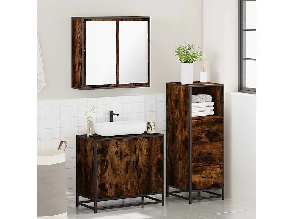 3-delige badkamermeubelset Gerookt Eiken