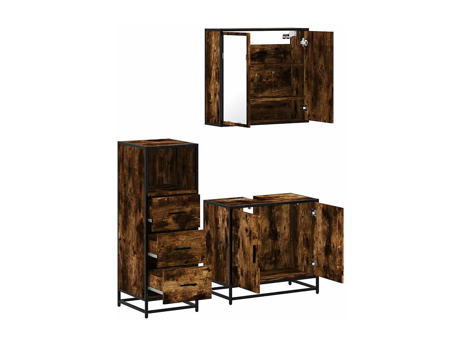 3-delige badkamermeubelset Gerookt Eiken