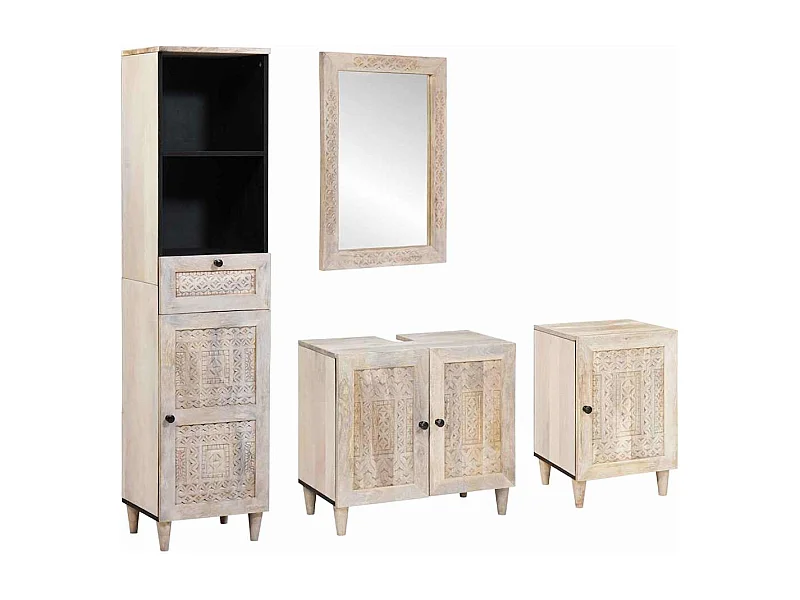 Ensemble de mobilier de salle de bain avec tiroir 4 pcs Blanc