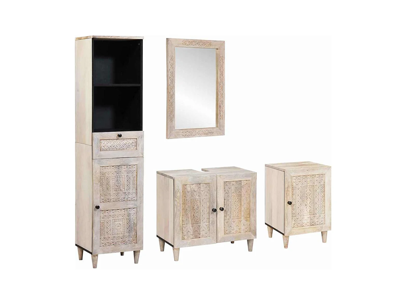 Ensemble de mobilier de salle de bain avec tiroir 4 pcs Blanc