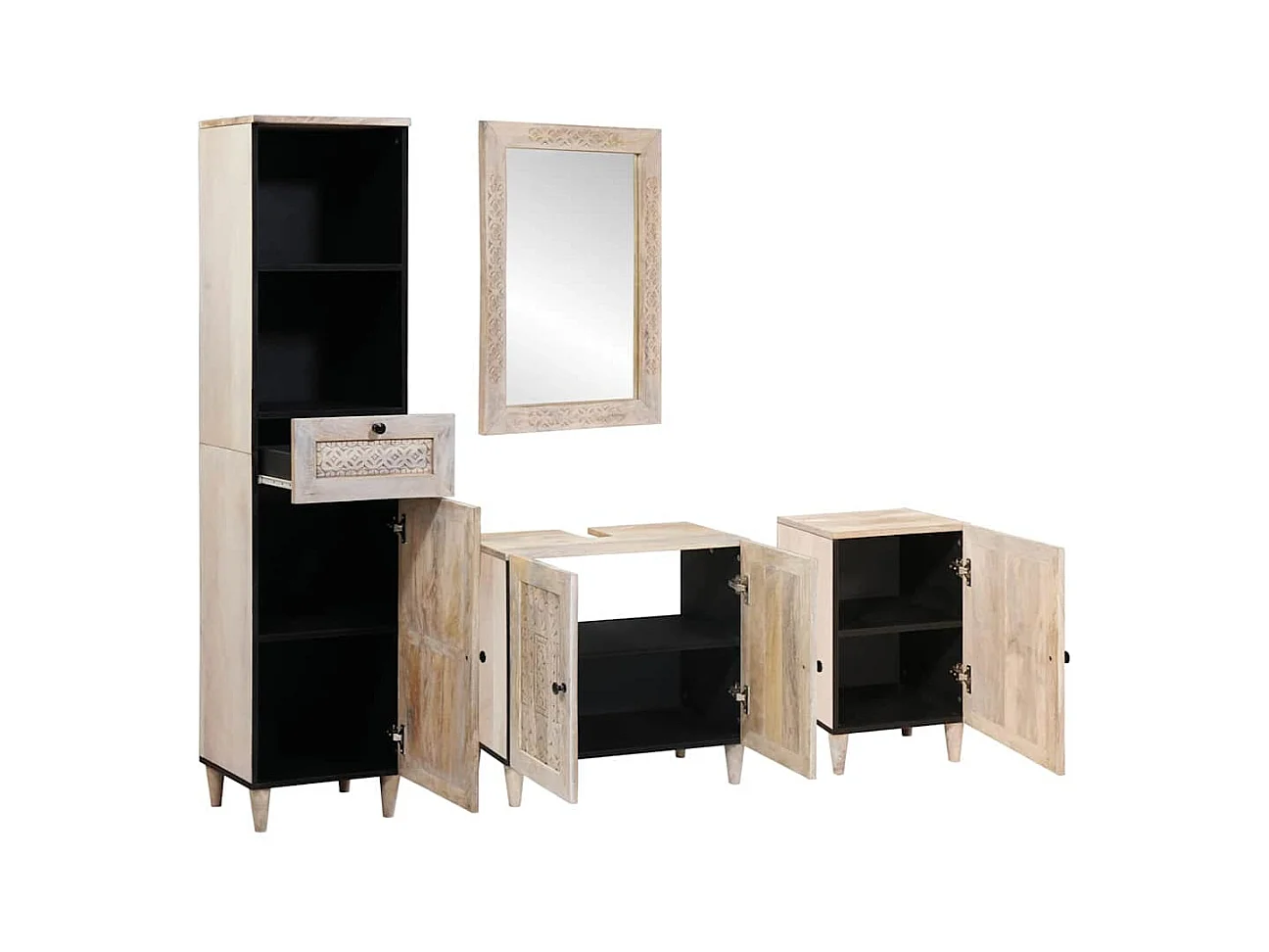 Ensemble de mobilier de salle de bain avec tiroir 4 pcs Blanc