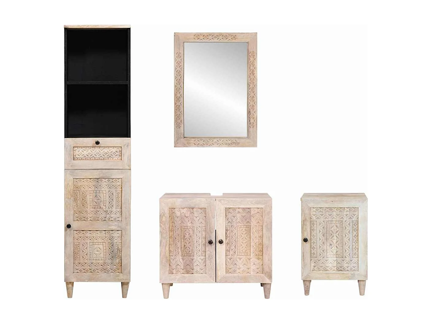 Ensemble de mobilier de salle de bain avec tiroir 4 pcs Blanc