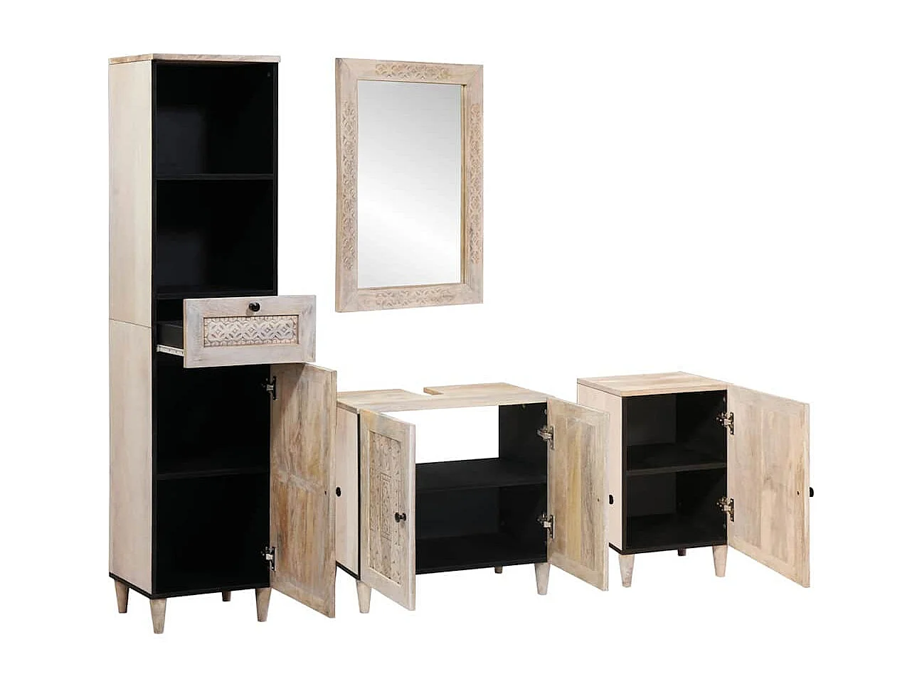 Conjunto de muebles de baño con cajón 4 piezas Blanco