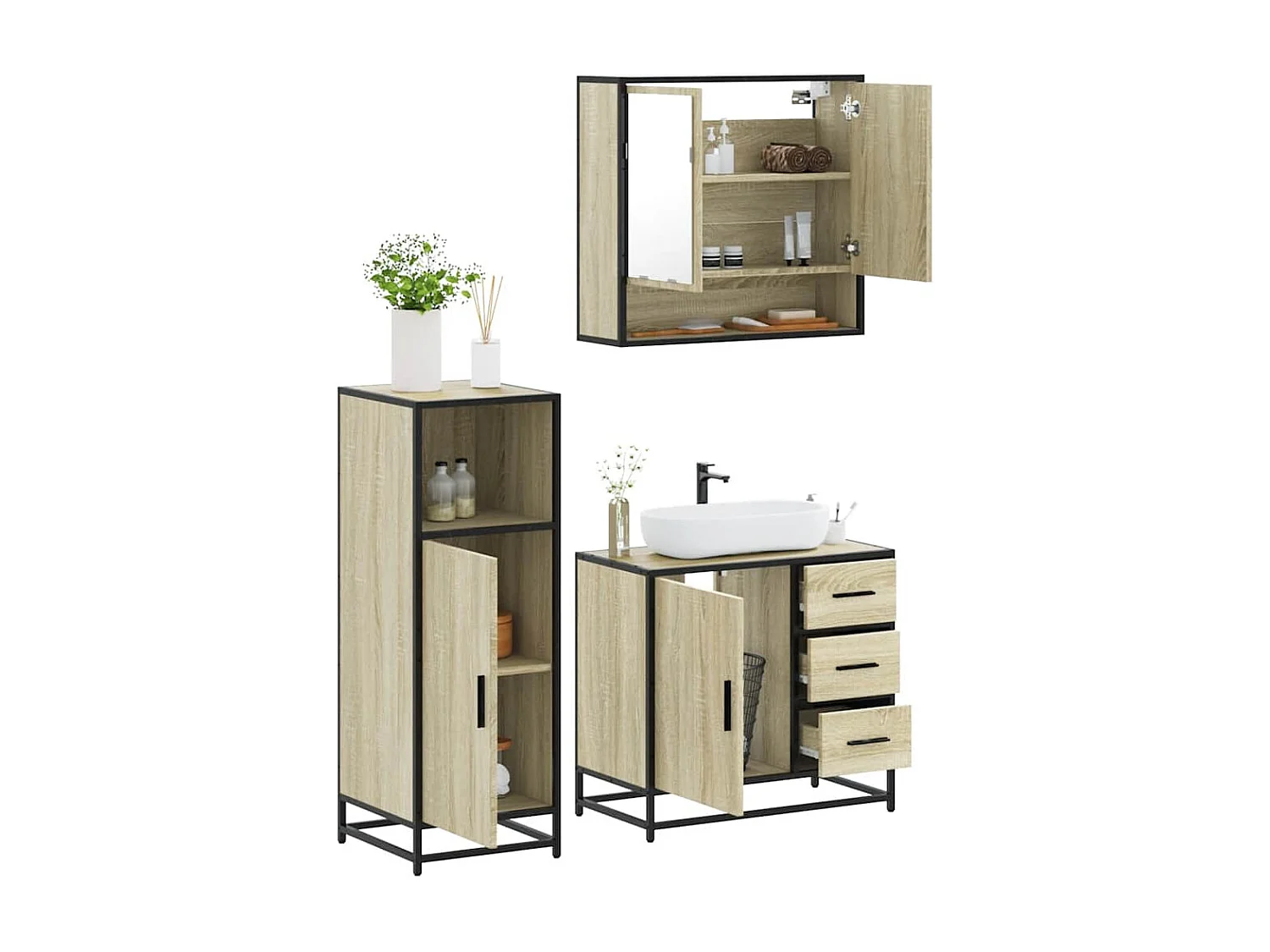 Ensemble de meubles de salle de bain 3 pcs chêne sonoma