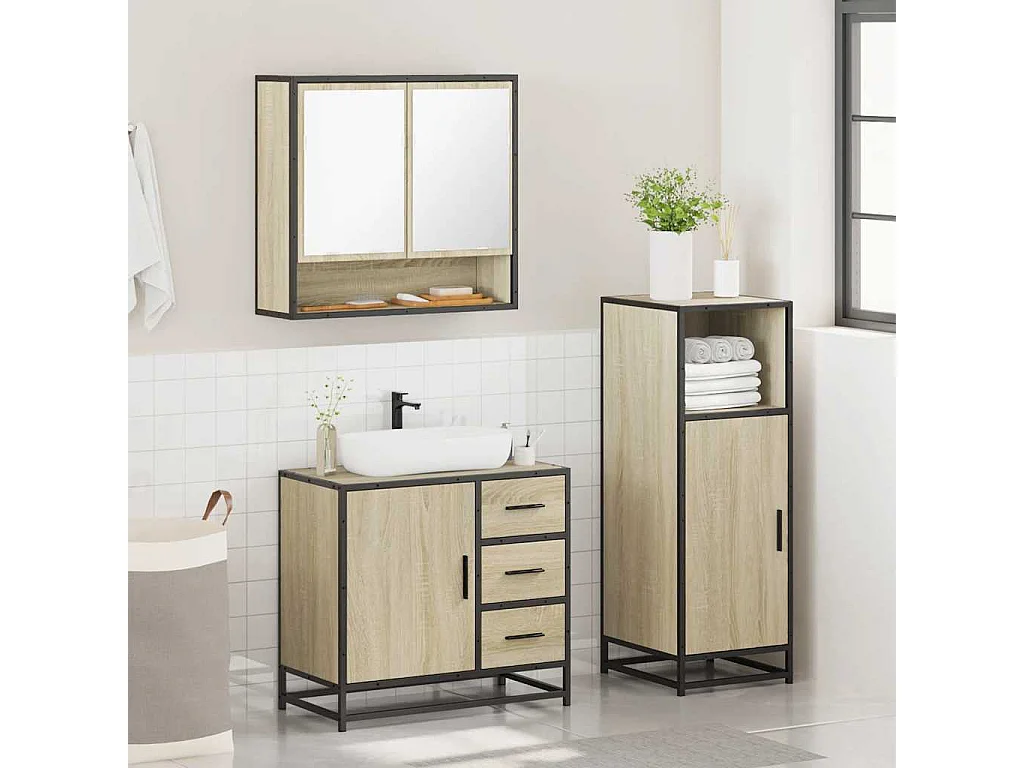 Ensemble de meubles de salle de bain 3 pcs chêne sonoma