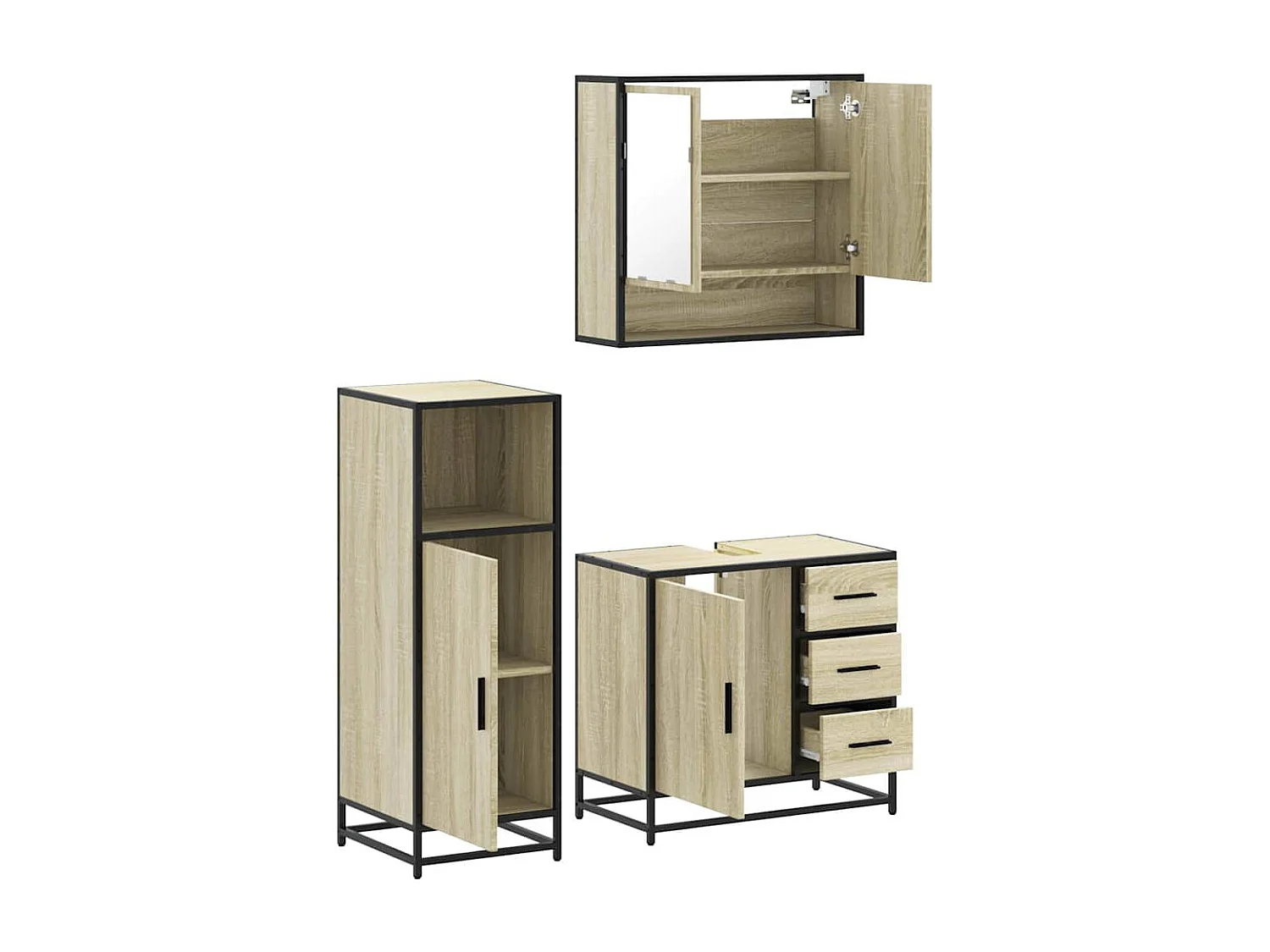 Ensemble de meubles de salle de bain 3 pcs chêne sonoma