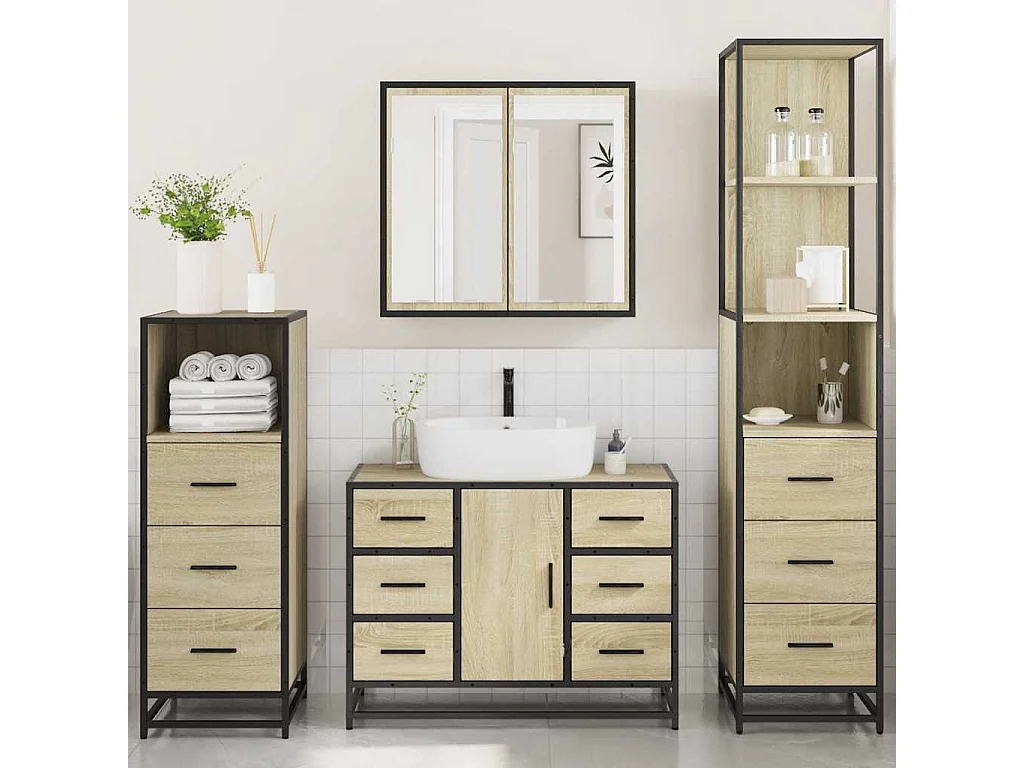 Ensemble de meubles de salle de bain 4 pcs chêne sonoma