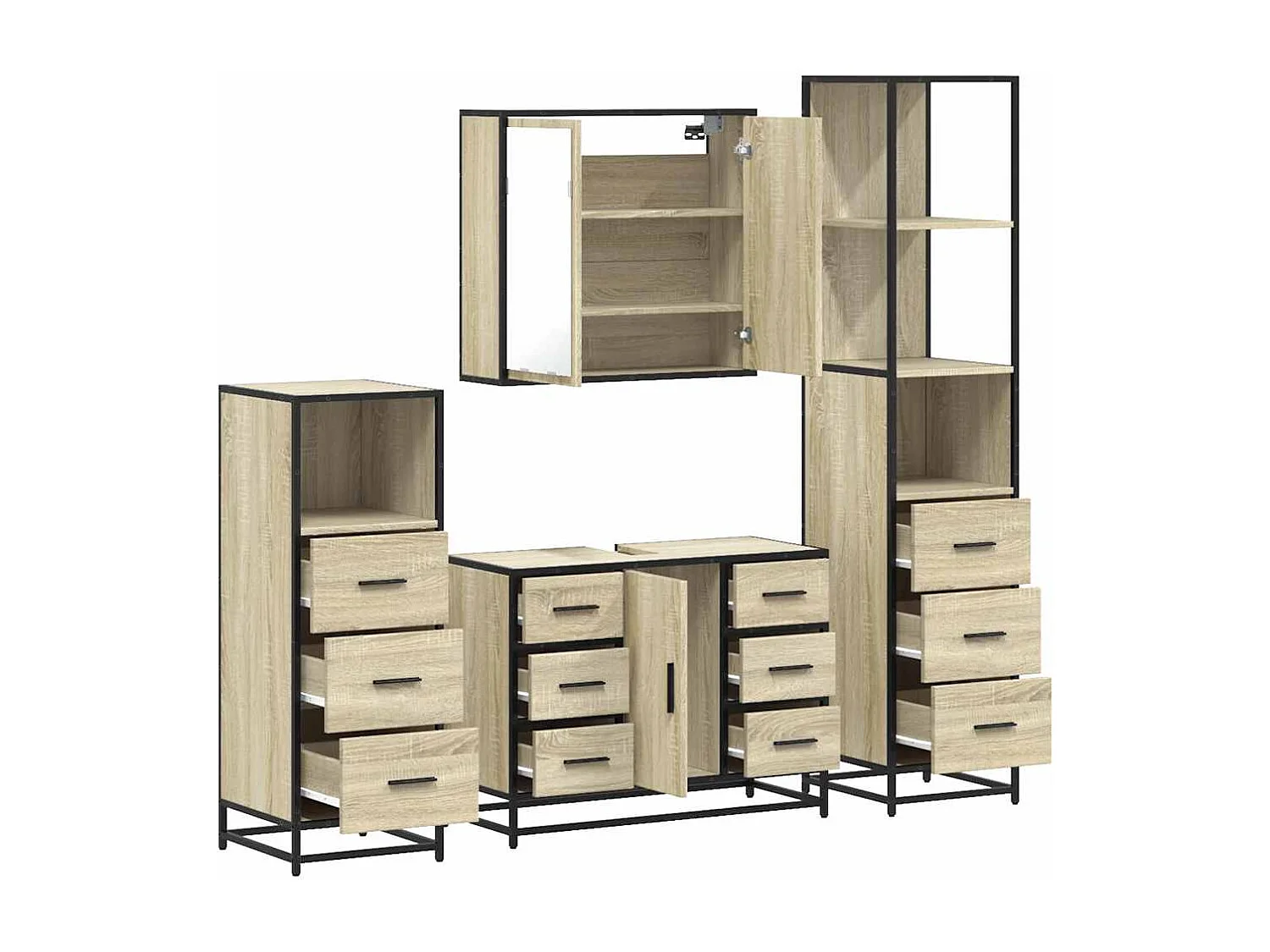 Ensemble de meubles de salle de bain 4 pcs chêne sonoma