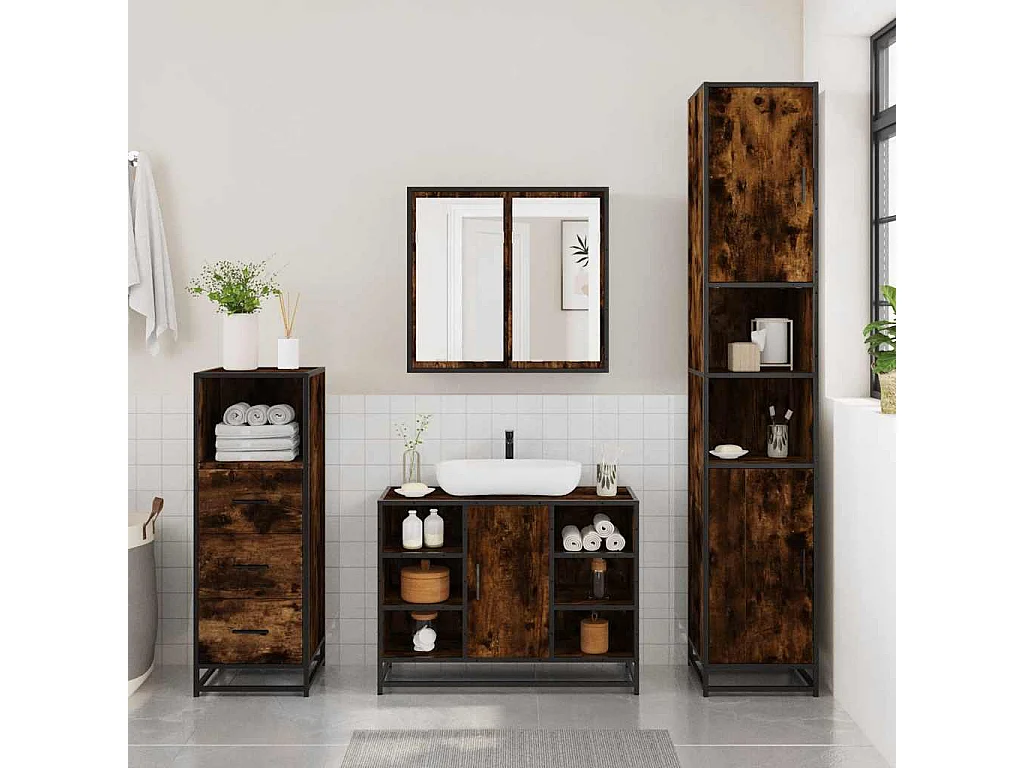 Set di mobili da bagno 3 pezzi Rovere affumicato