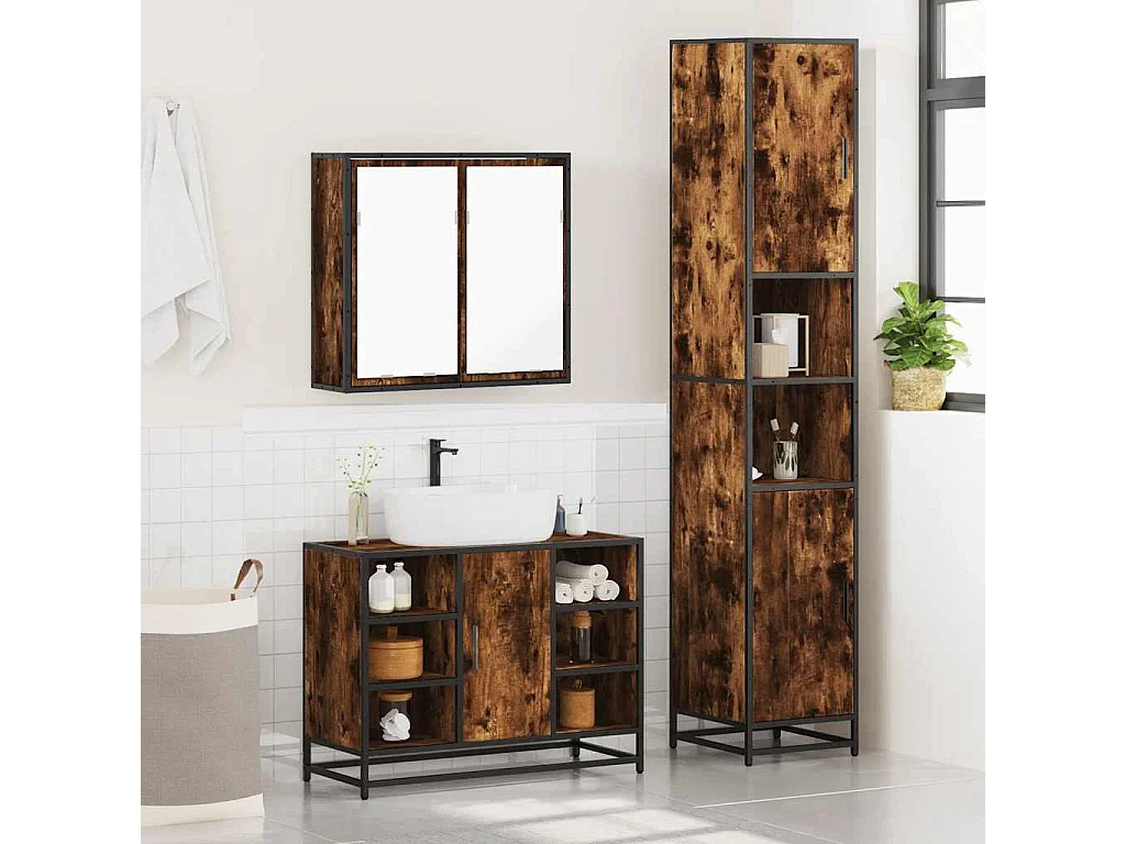 Set di mobili da bagno 3 pezzi Rovere affumicato