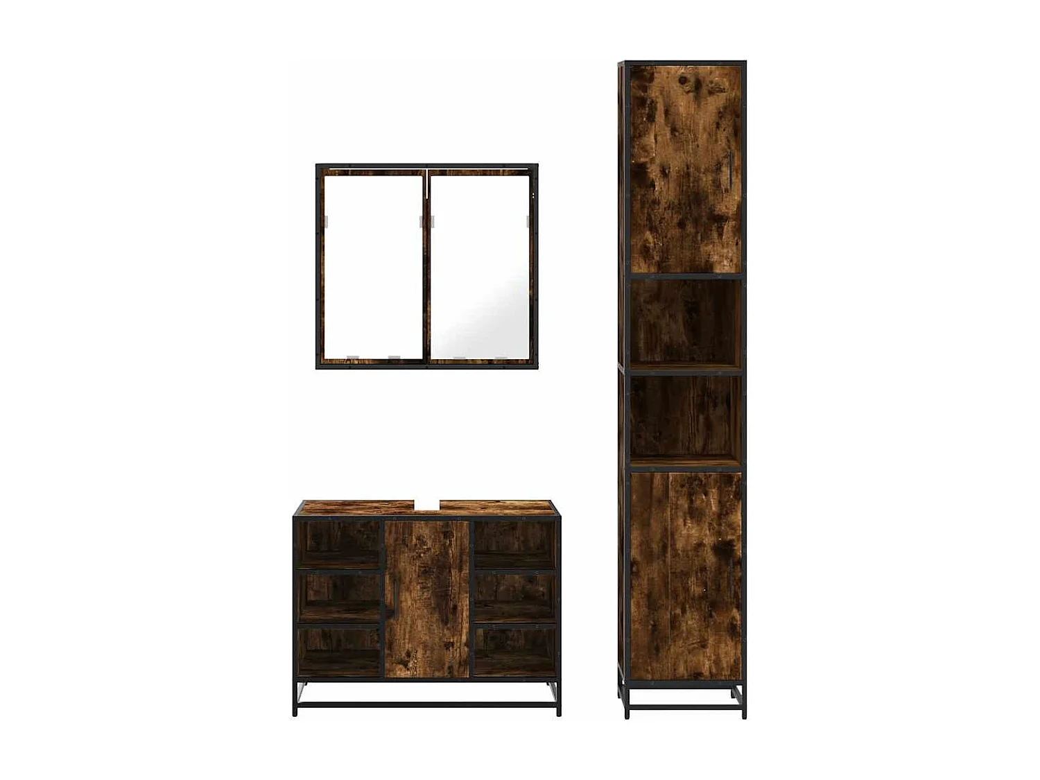 Set di mobili da bagno 3 pezzi Rovere affumicato