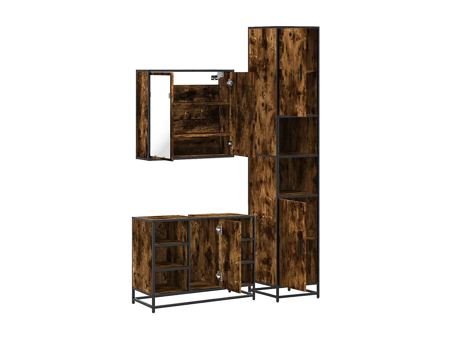 Set di mobili da bagno 3 pezzi Rovere affumicato