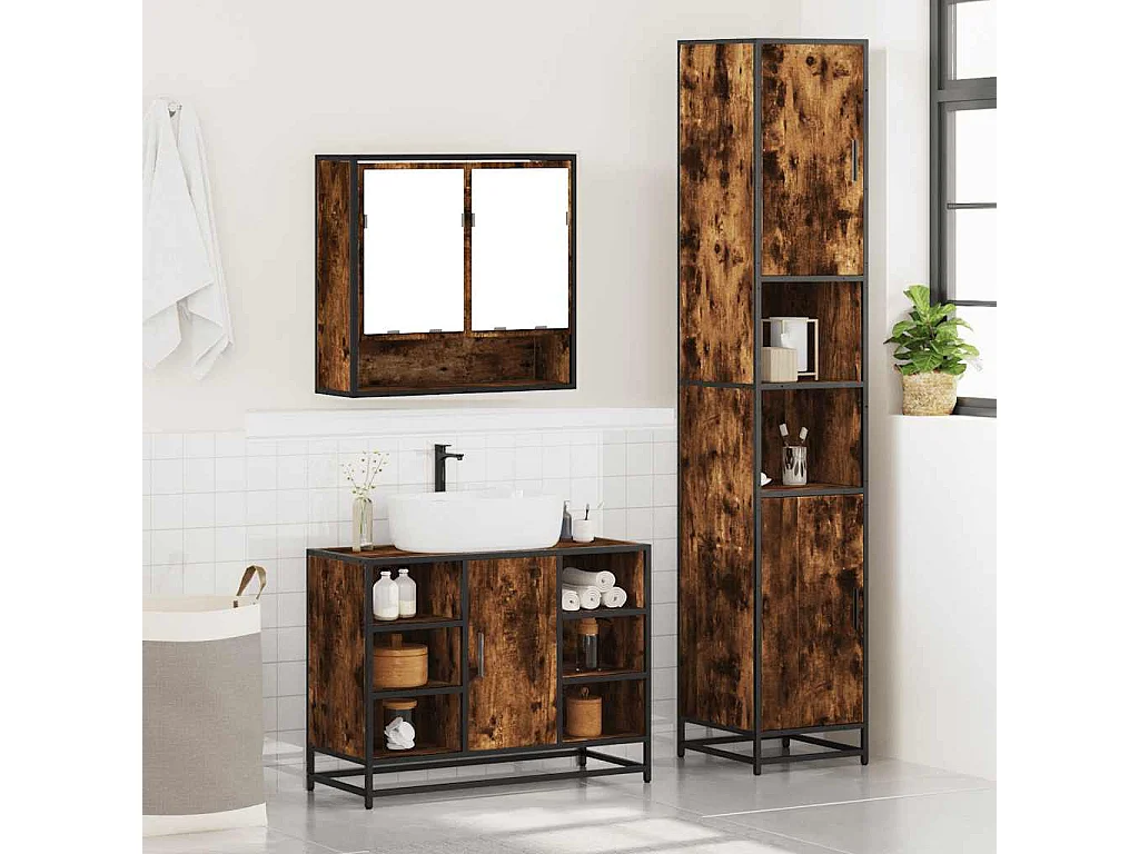 Ensemble de meubles de salle de bain 3 pcs Chêne fumé