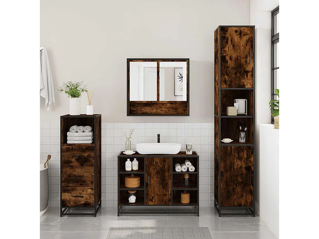 Ensemble de meubles de salle de bain 3 pcs Chêne fumé