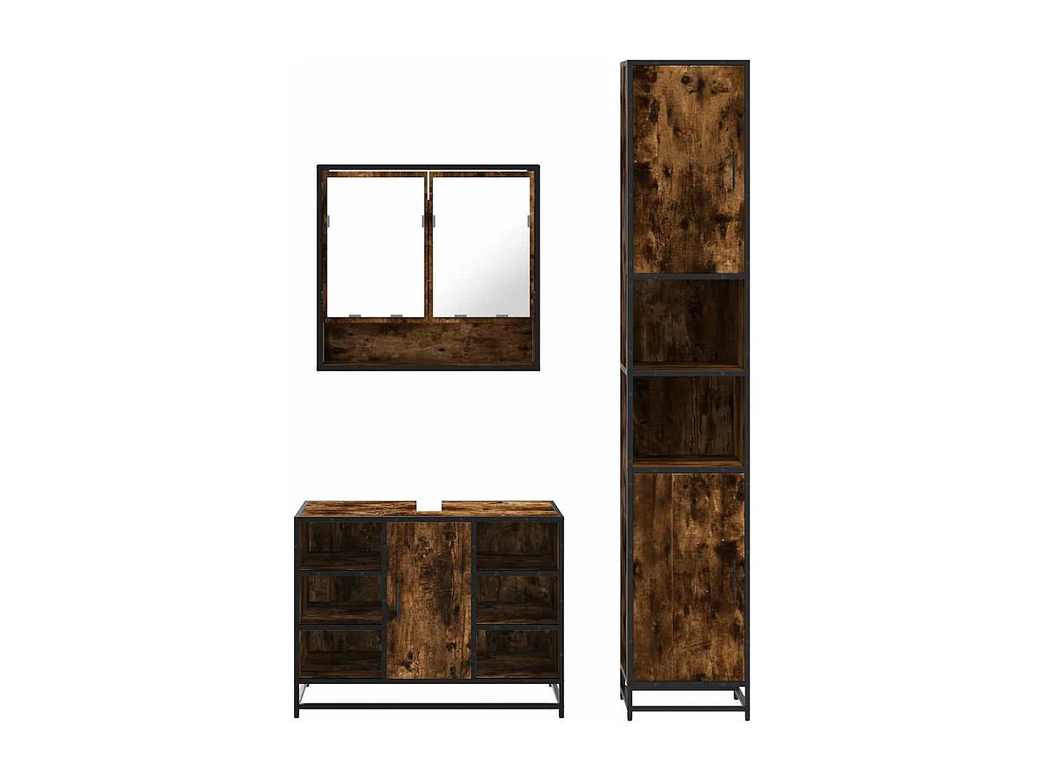 Ensemble de meubles de salle de bain 3 pcs Chêne fumé