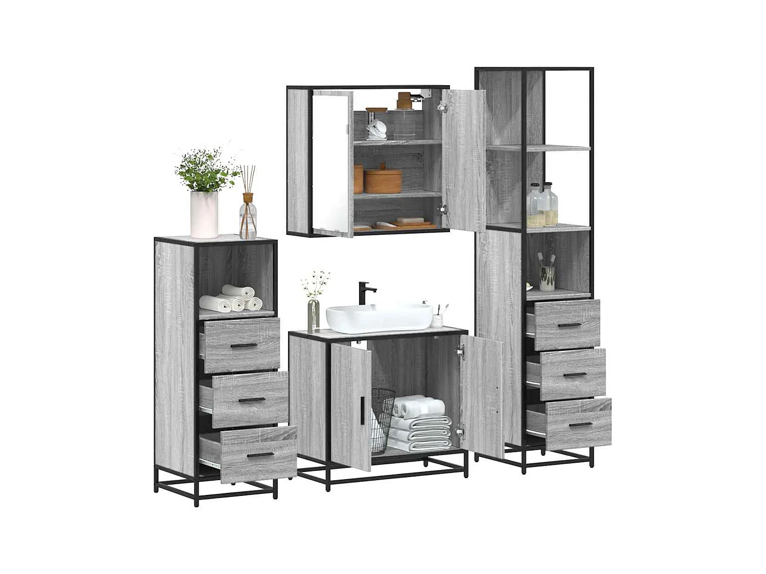 Ensemble de meubles de salle de bain 4 pcs sonoma gris