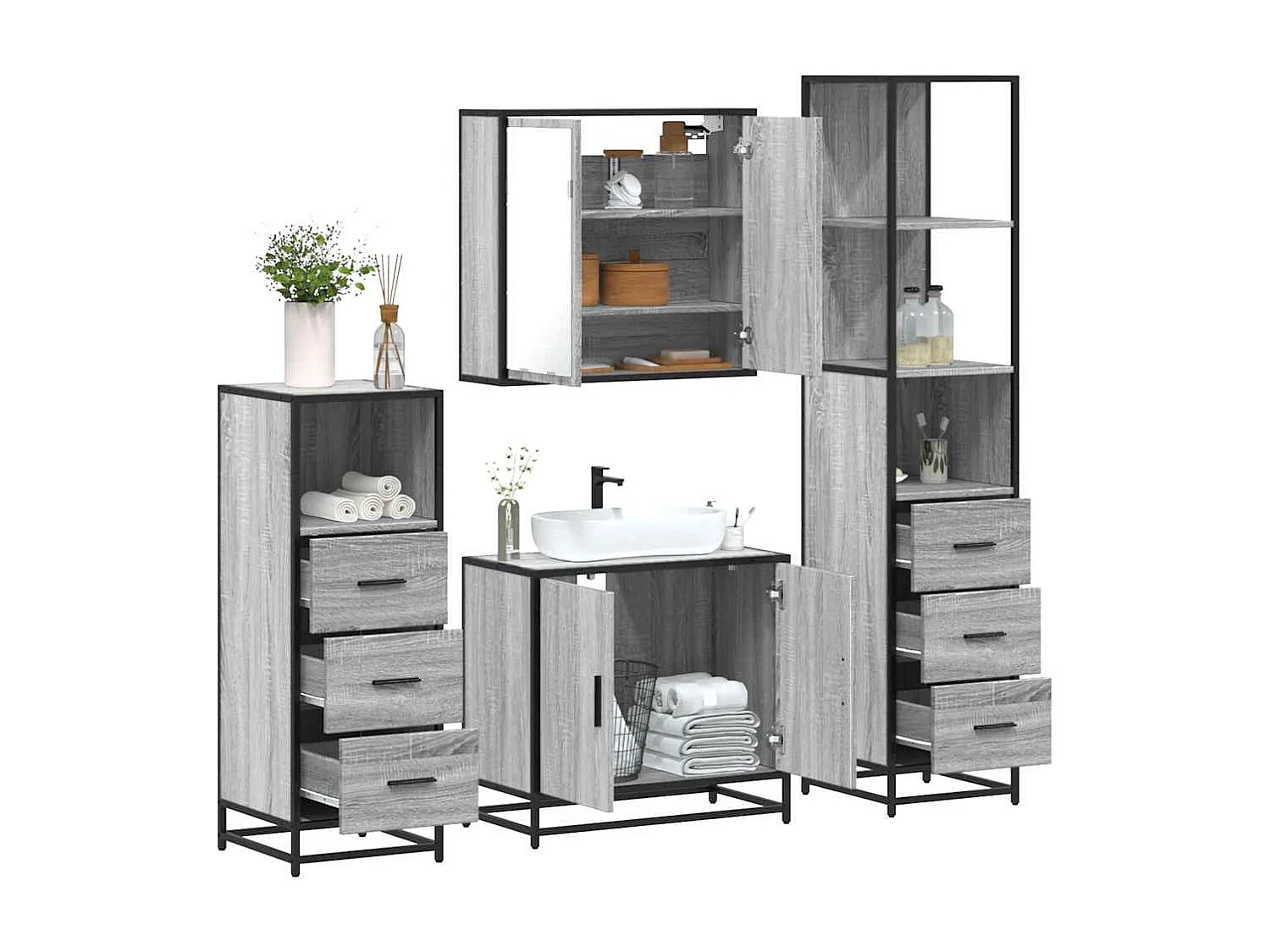Ensemble de meubles de salle de bain 4 pcs sonoma gris
