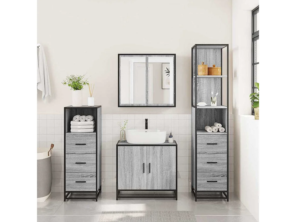 Ensemble de meubles de salle de bain 4 pcs sonoma gris