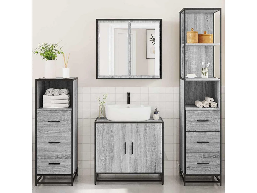 Ensemble de meubles de salle de bain 4 pcs sonoma gris