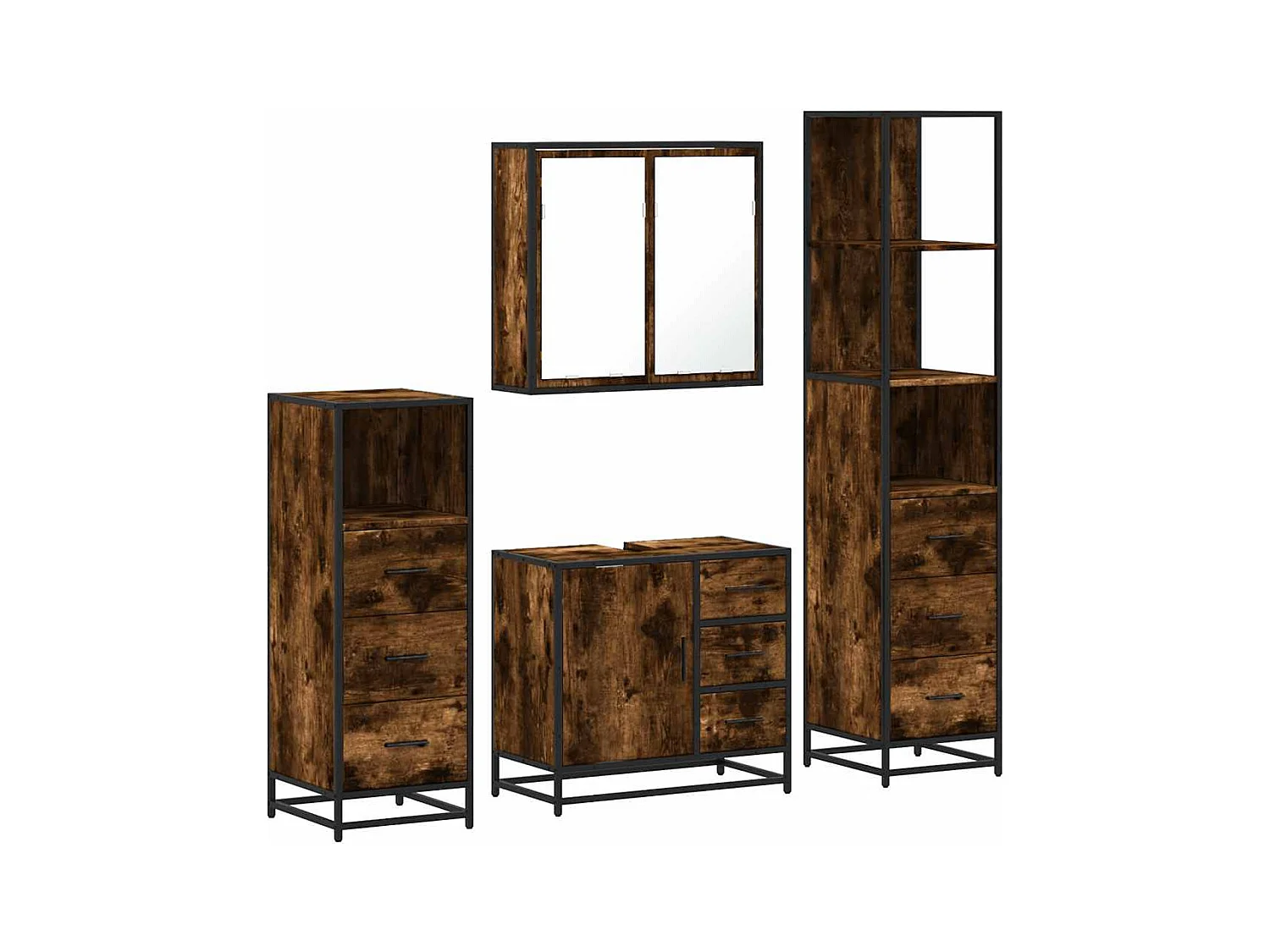 Set di mobili da bagno 4 pezzi in legno ingegnerizzato rovere affumicato