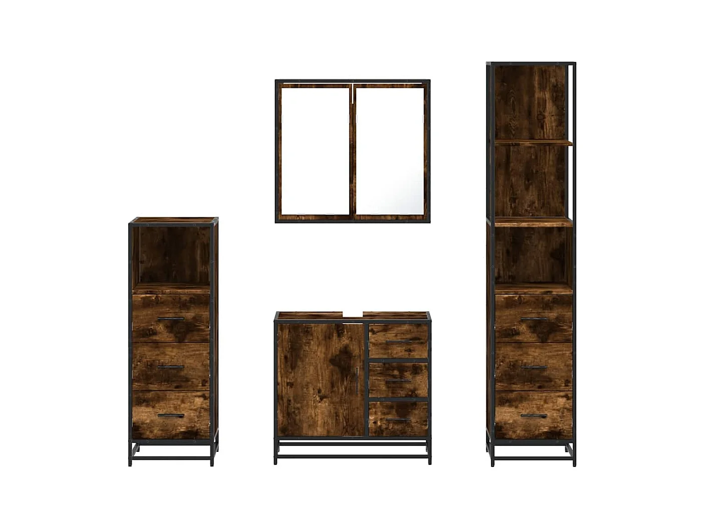 Set di mobili da bagno 4 pezzi in legno ingegnerizzato rovere affumicato