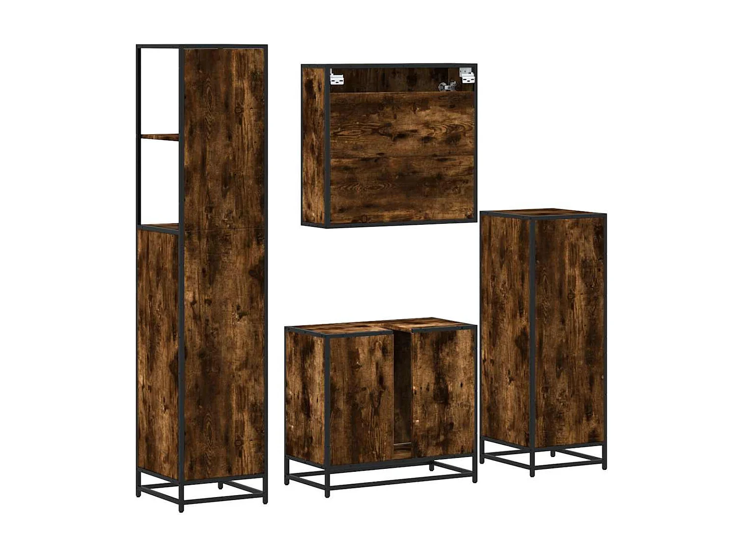 Set di mobili da bagno 4 pezzi in legno ingegnerizzato rovere affumicato