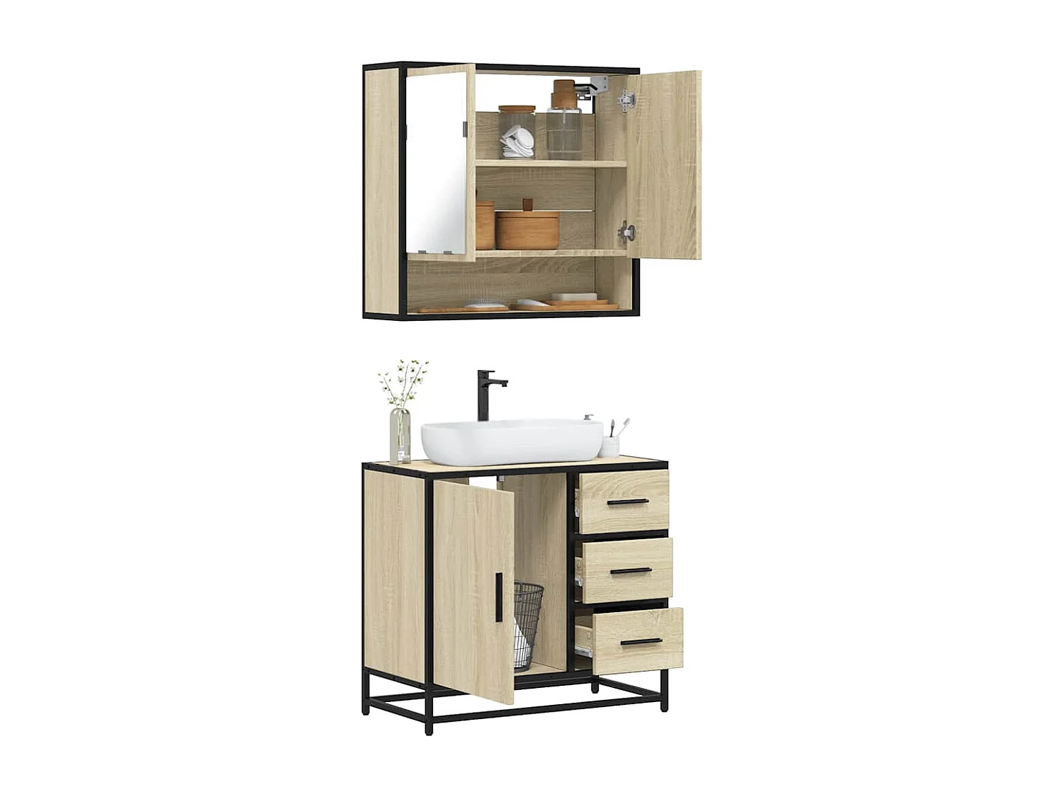 Ensemble de meubles de salle de bain 2 pcs chêne sonoma