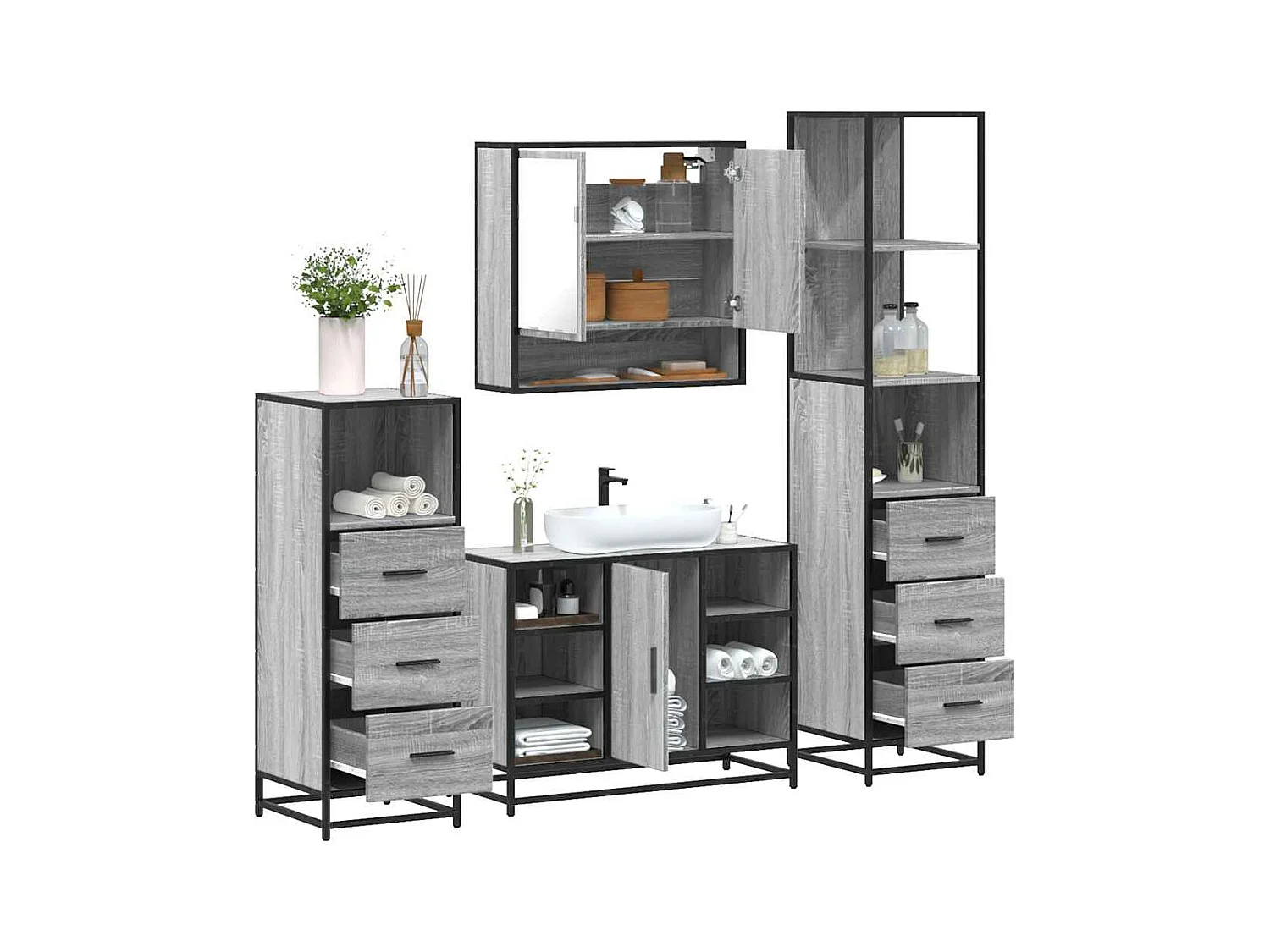 Ensemble de meubles de salle de bain 4 pcs sonoma gris