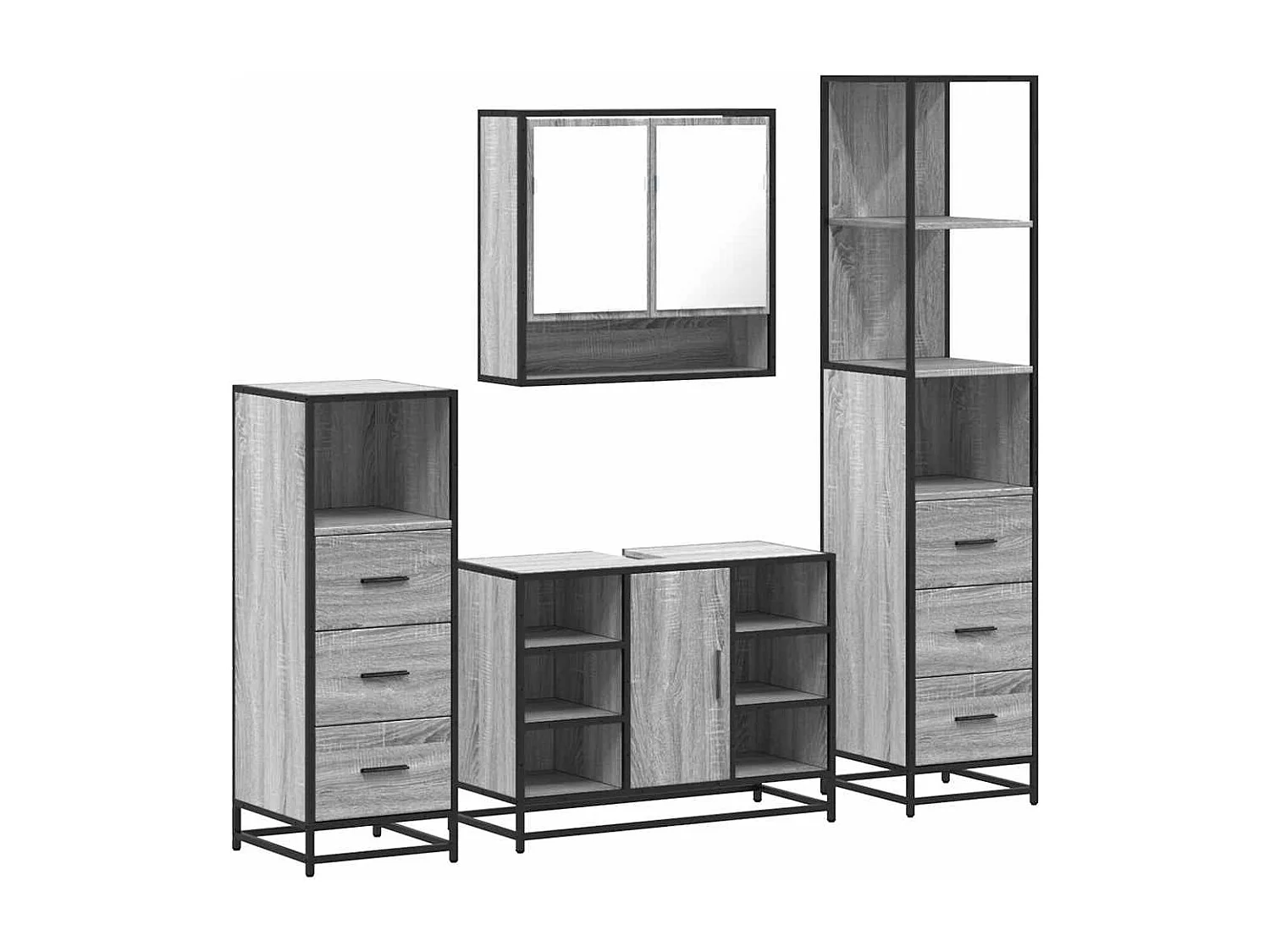 Set di mobili da bagno 4 pezzi grigio Sonoma