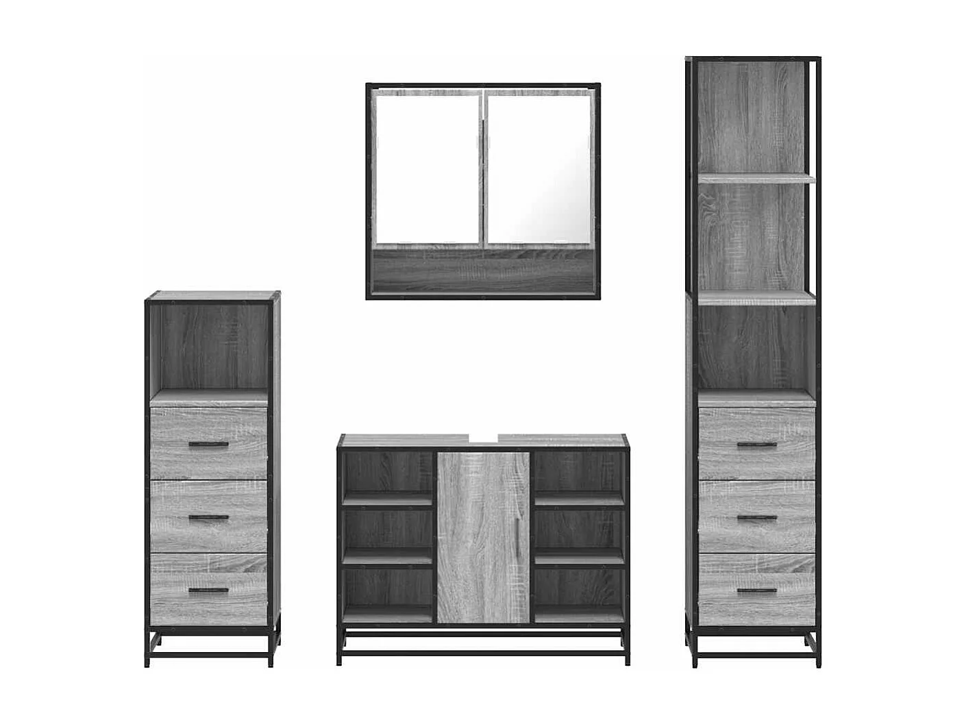 Set di mobili da bagno 4 pezzi grigio Sonoma
