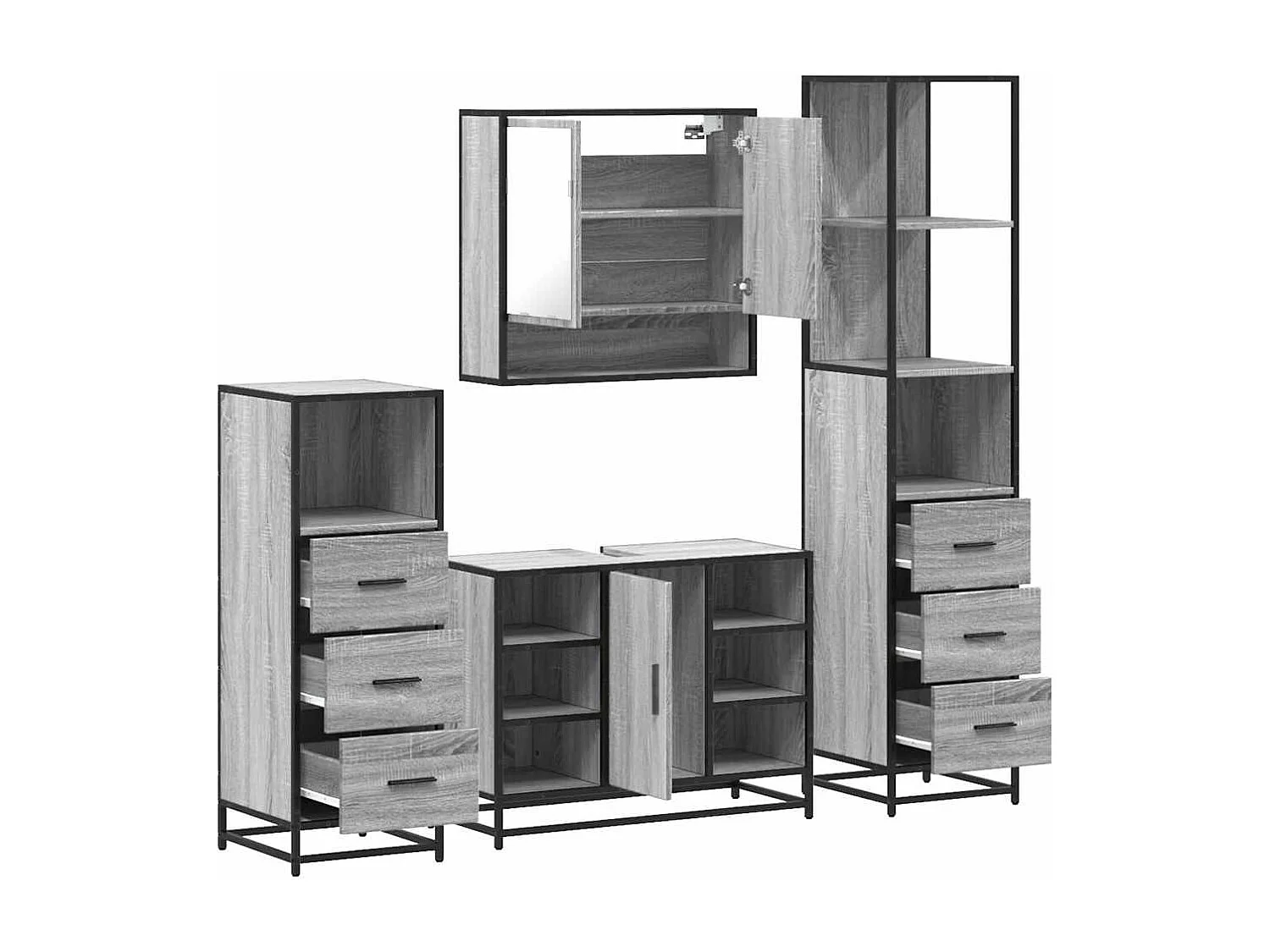 Set di mobili da bagno 4 pezzi grigio Sonoma