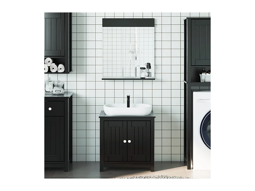 BERG 2-delige badkamermeubelset zwart massief grenenhout