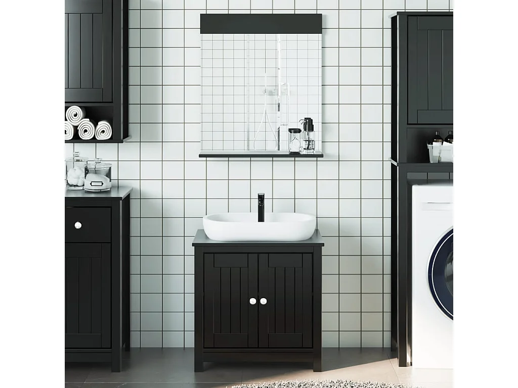 Conjunto de muebles de baño BERG de 2 piezas en madera maciza de pino negro