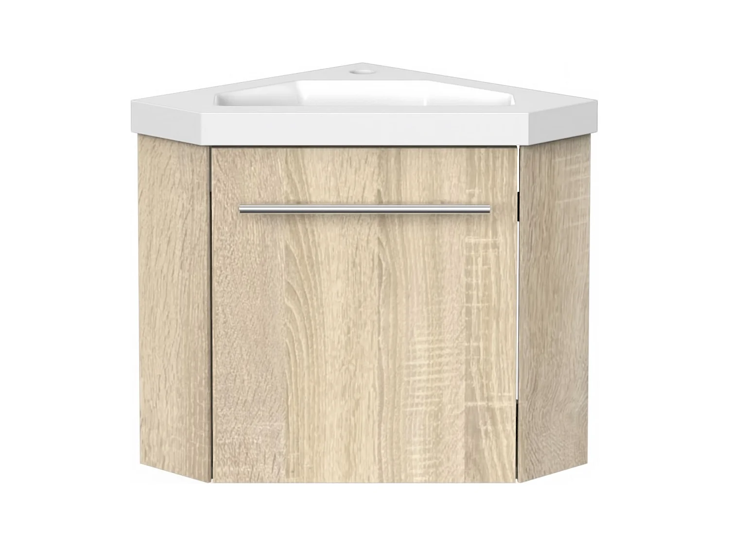 AICA Meuble de coin en pentagone, 39,5x39,5x42cm, avec vasque + une porte, Chêne