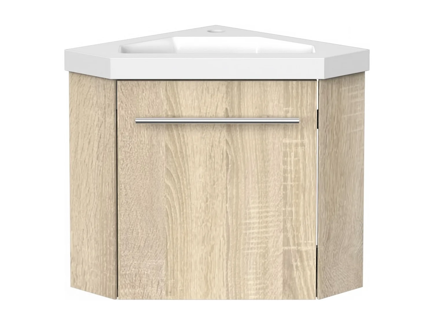 AICA Meuble de coin en pentagone, 39,5x39,5x42cm, avec vasque + une porte, Chêne