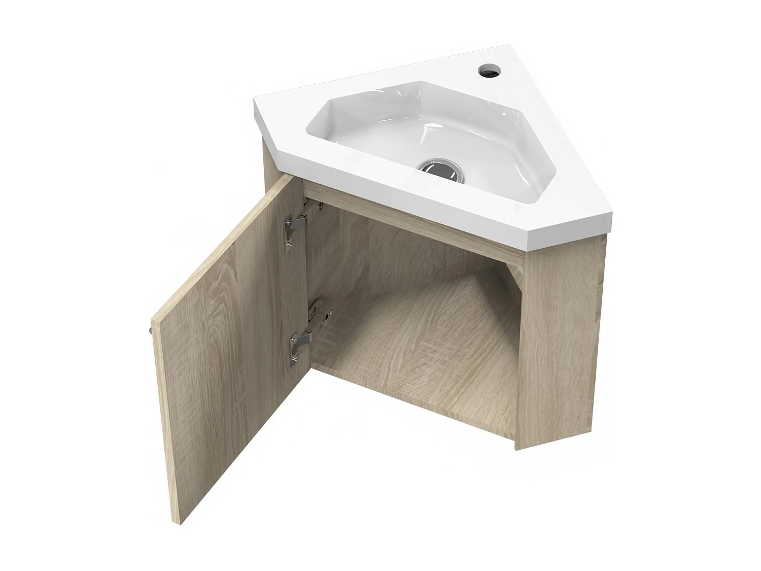 AICA Meuble de coin en pentagone, 39,5x39,5x42cm, avec vasque + une porte, Chêne